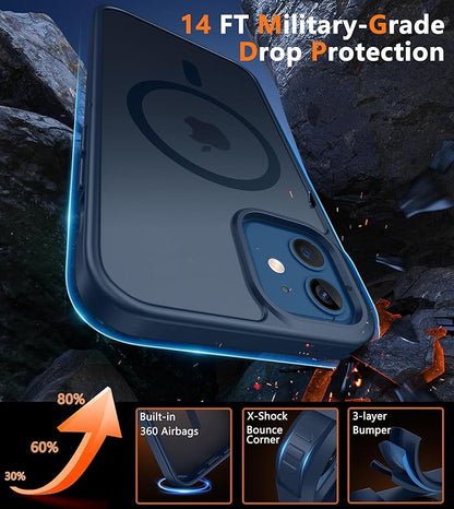 FNTCASE for iPhone 12 Phone Case: for iPhone 12 Pro Magnetic Matte Textured Military Grade Drop Protection Translucent Cell Cover - Slim Durable Shockproof Protective Bumper