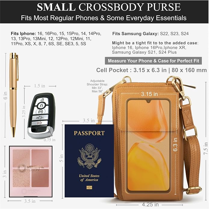 BULL GUARD Crossbody Leather Wallet Phone Purse, Anti Theft and RFID Blocking, Elegant Design for Travel