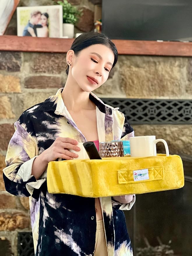 Cup Cozy Deluxe Pillow (Yellow) As Seen on TV -The World's Best Cup Holder! Keep Your Drinks Close and Prevent Spills. Use it Anywhere-Couch, Floor, Bed, Man cave, car, RV, Park, Beach and More!