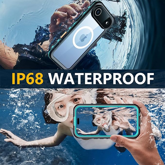 Red2Fire for iPhone Air Case Waterproof, [Built-in Screen Protector & Camera Protector][Compatible with MagSafe][Full Body Shockproof][IP68 Waterproof][Dustproof] Phone Case 6.5" Blue/Clear