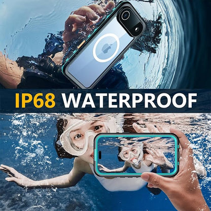 Red2Fire for iPhone Air Case Waterproof, [Built-in Screen Protector & Camera Protector][Compatible with MagSafe][Full Body Shockproof][IP68 Waterproof][Dustproof] Phone Case 6.5" Blue/Clear