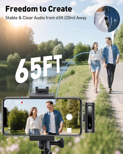 Wireless Lavalier Microphone for iPhone Recording Clip-on Mini Mic for iPhone/for iPad Video Recording with Rotatable Clip&Denoise Recording, Portable Mic Set for Content Creators