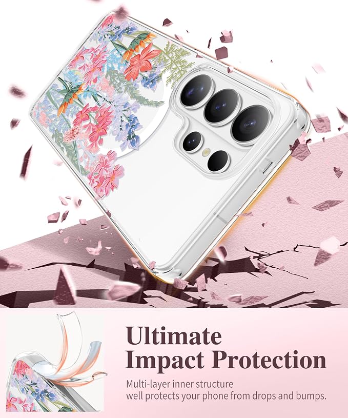 GVIEWIN for Samsung Galaxy S26 Ultra Case Compatible with MagSafe, Clear Floral Shockproof Protective Women Phone Case, Non-Yellowing, Screen&Camera Lens Protector for S26 Ultra 6.9",Botanica/Colorful