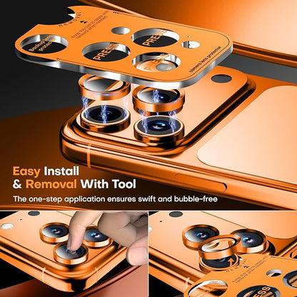 Camera Lens Protector for iPhone 17 Pro Max/17 Pro/16 Pro Max/16 Pro/15 Pro Max/15 Pro/14 Pro Max/14 Pro,Tempered Glass Metal Individual Camera Cover[Anti-drop] Case Friendly- Cosmic Orange