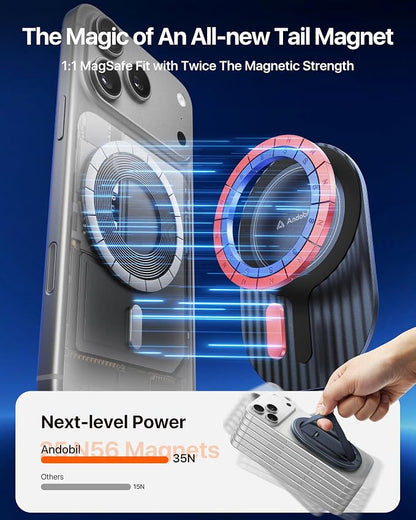 andobil [2026 All-New] Magnetic Phone Grip for Magsafe w/Finger Strap [Comfortable & Durable] Magnetic Phone Ring Holder for MagSafe Accessories & iPhone 17 Air 16 Pro Max Plus 15 14 13 12, Deep Blue