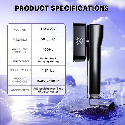 Doer Brands Travel Steamer for Clothes Dual Voltage 110-240V, Handheld Steamer, 1100W Powerful Wrinkle Remover, Ceramic Panel, 3 Steam Levels & 360° Rotating Head,Travel Kit with Universal Adapter