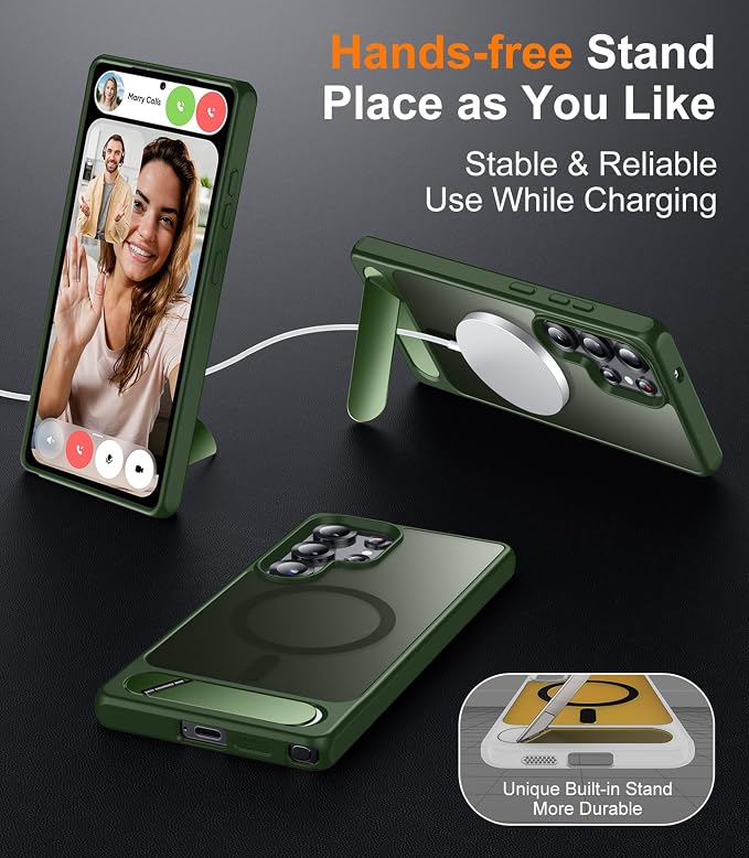 Magnetic for Samsung Galaxy S25 Ultra Case, [Innovate Stand][Military Grade Drop Protection][Non Slip][Translucent Matte] Shockproof Phone Case for Galaxy S25 Ultra 6.9" 2025 -DarkGreen