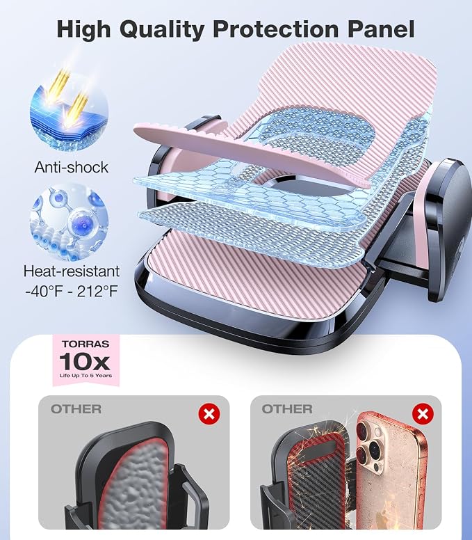 TORRAS Pink Phone Holders for Your Car【Ultra-Durable & Strongest Suction】, Universal Car Phone Holder Mount Truck Cradle Stand for Dashboard Windshield Vent, Pink Car Accessories