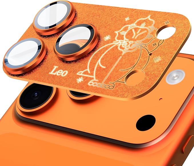 Compatible for iPhone 17 Pro Camera Lens Protector, Leo Pattern, Drop Protection, Anti Scratch Full-Coverage, AR 360-Degree Protection, Camera Transmfttance HD, Easy Installation, Orange