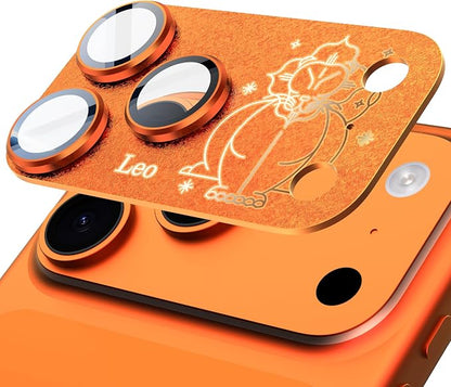 Compatible for iPhone 17 Pro Camera Lens Protector, Leo Pattern, Drop Protection, Anti Scratch Full-Coverage, AR 360-Degree Protection, Camera Transmfttance HD, Easy Installation, Orange