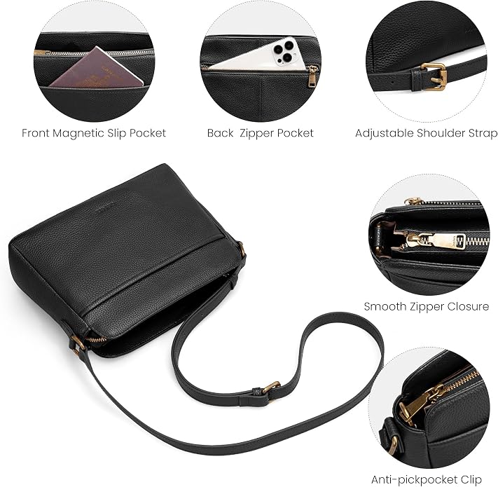 befen Anti-theft Crossbody Bag for Women Genuine Leather, Small Cross Body Shoulder Handbags with RFID Card Slots
