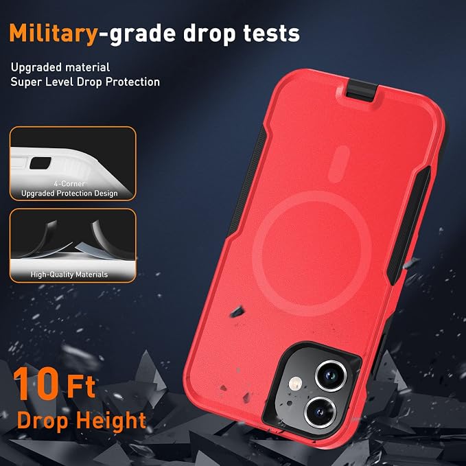 Xmon iPhone 11 Magnetic Case [MIL-Grade Drop Tested & Compatible with MagSafe] Tempered Glass Screen Protector with Camera Lens Protector Phone Case Cover for Apple iPhone 11 (Magnetic Red)