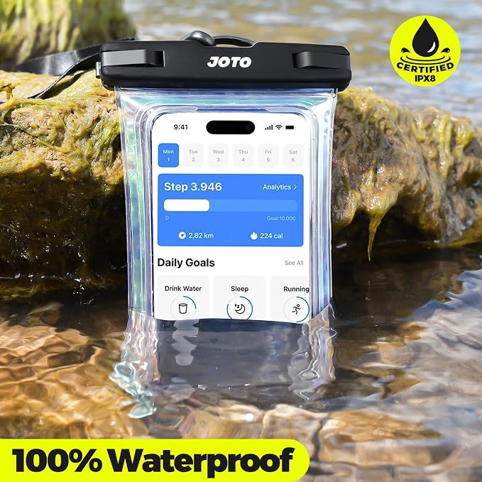 JOTO Up to 7" Universal Waterproof Phone Case for iPhone 16 15 14 13 Plus Pro Max, IPX8 Cellphone Dry Bag 12 11 Pro Max XR X 8 7 6S Plus SE, Galaxy S23 S22 S21 S20+ S20 S10 Plus Note, Pixel -Sparkle