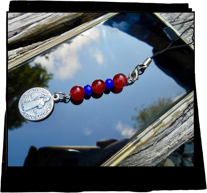 Saint Benedict Beaded Phone Charm, Cellphone Accessory, Confirmation, Saint Benedict of Nursia Patron of Students, Rule of St. Benedict" Phone/Backpack Accessory