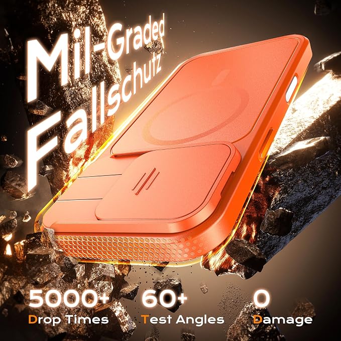 TOCOL for iPhone 16 Pro Max Case with Slide Camera Cover, Kickstand and Camera Control Button, Fit for MagSafe, Rugged Solid Phone Case, Non-Slip, Drop Protection, Orange