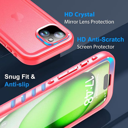 SPORTLINK for iPhone 15 Plus Case - IP68 Waterproof Military Protective Full Body Heavy Duty Shockproof 360 Sealed Dustproof with Camera Screen Protector Cover for i Phone 15 Plus 6.7" Pink