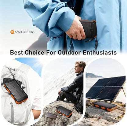 Durecopow Solar Charger Power Bank 20,000mAh, Portable Charger, 4 Cables 3 Ports Fast Charging External Battery Pack with USB C for Cell Phones, Solar Panel Charger with Dual Flashlight for Camping
