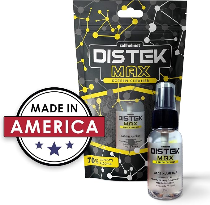 cellhelmet DISTEK Max Screen & Phone Cleaner | 70% Isopropyl Alcohol Formula | Safe for All Devices | Anti-Streak & Fast-Drying | 30mL Travel Size | As Seen on Shark Tank | Retail Packaging