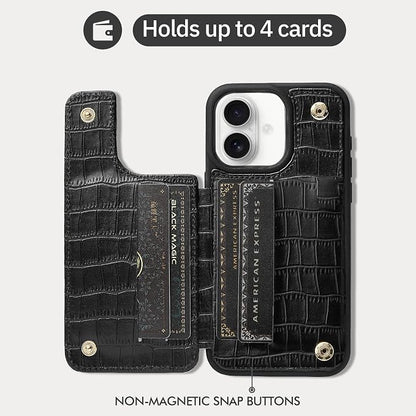 CUSTYPE Compatible with iPhone 17 Wallet Case with Card Holder,180°Ring Holder Kickstand Card Slots Case,PU Leather Protective Case for iPhone 17 6.3 inch-Black