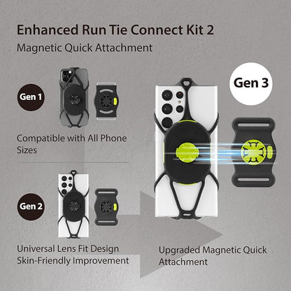 Bone Run + Bike Tie Connect Kit 2 Magnetic, 2-in-1 Magnetic Running & Bike Phone Holder, Detachable & Rotatable 360° Sport Armband & Phone Mount for Most Smartphones (2-in-1 Magnetic Connection Kit)
