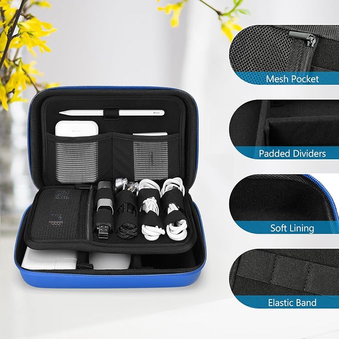 ProCase Hard Travel Electronic Organizer Case for MacBook Power Adapter Chargers Cables Power Bank Apple Magic Mouse Apple Pencil USB Flash Disk SD Card Small Portable Accessories Bag