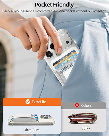 ExtreLife Upgraded for Magsafe Wallet, Strongest Magnetic Wallet for iPhone 17/16/15/14/13/12 Series, for iPhone Magsafe Wallets with 2 Card Slots, RFID Blocking, Vegan Leather, Fit 7 Cards, White