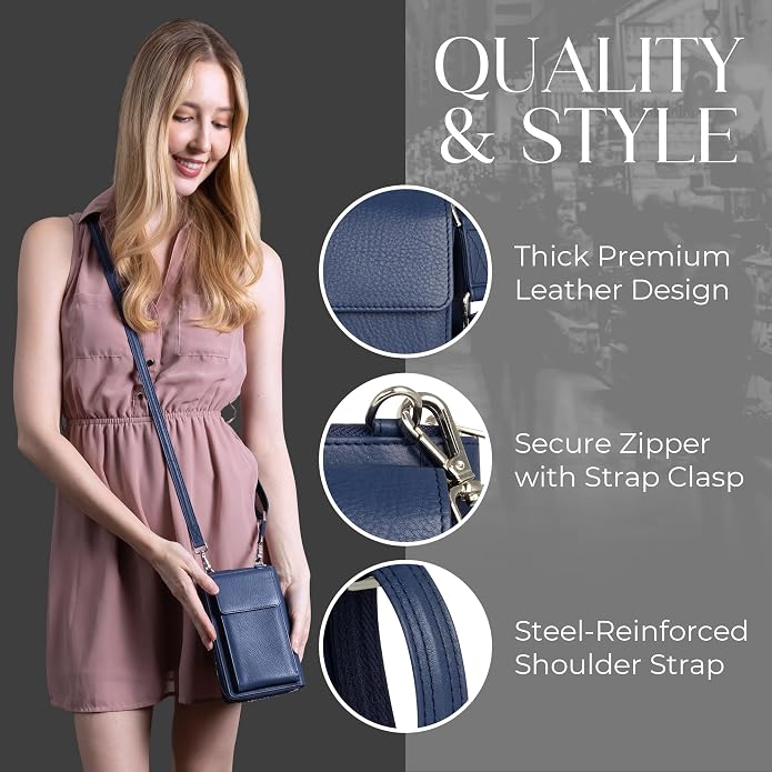 BULL GUARD Crossbody Leather Wallet Phone Purse, Anti Theft and RFID Blocking, Elegant Design for Travel