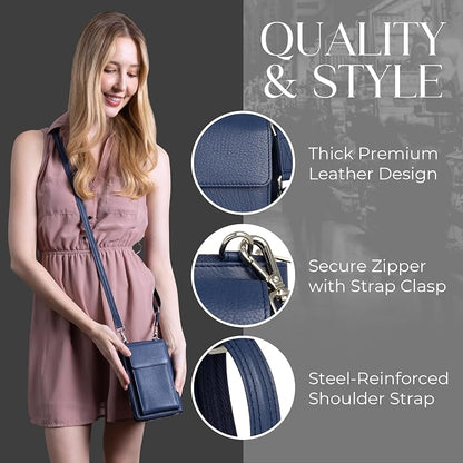 BULL GUARD Crossbody Leather Wallet Phone Purse, Anti Theft and RFID Blocking, Elegant Design for Travel