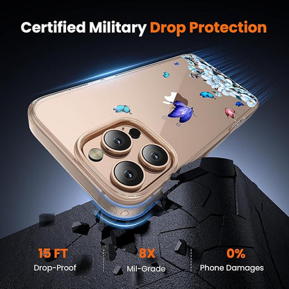 3 in 1 for iPhone 16 Pro Case Clear, Screen Protector *1 & Camera Lens Protector*1, Print Shockproof for iPhone 16 Pro Phone Case 6.3 inch Floral