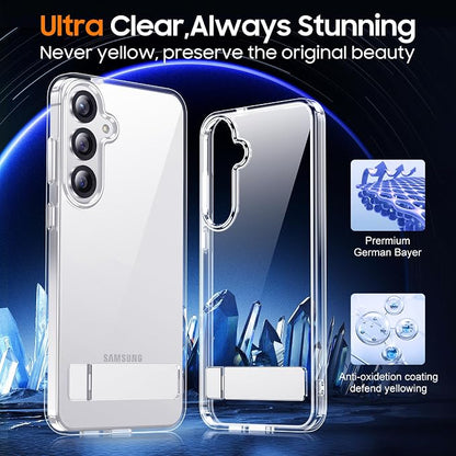 Temdan Designed for Samsung Galaxy S25 Case, Built in Hidden Kickstand Military Grade Drop Protection Never Yellowing Slim Thin Phone Case for Galaxy S25 Case 6.2"- Crystal Clear