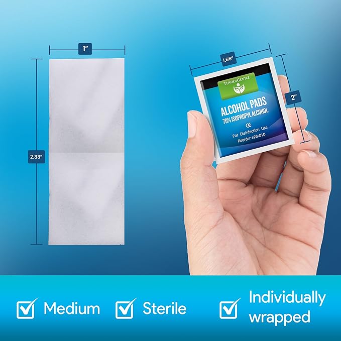 Alcohol Wipes Individually Wrapped - 100 Sterile Alcohol Prep Pads Saturated with 70% Isopropyl - Skin Prep Swabs for First Aid, Injections, Nails, and Medical Use - Large