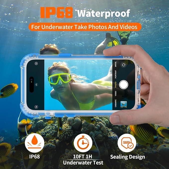 for iPhone 15 Waterproof Case Compatible with MagSafe, Translucent Slim IP68 Underwater Built-in Screen Protector, 12FT Military Grade, 360 Full Body Protective Cover 6.1 inch (Blue)