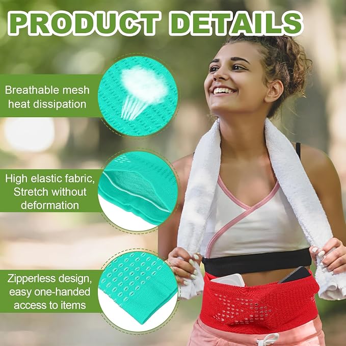 Slim Running Belt, Running Fanny Pack Phone Holder for Women Men Waist Bag Moisture Wicking Storage Belts Bag- Fitting for (Storage Phone-Travel- Sports- Hiking) Green & L