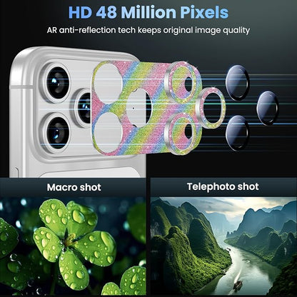 Uyiton for iPhone 17-Pro-Max Camera-Lens Protector: Bling [Not Easy to Break][Strong Adsorption][Case-Friendly] Metal Tempered Glass Rear Camera Screen Cover - Glitter Colorful