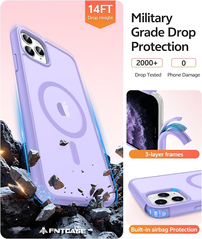 FNTCASE for iPhone 11 Pro Case: [Compatible with Magsafe] Translucent Matte Magnetic Phone Cover - Military Grade Drop Protection Shockproof Protective for iPhone 11Pro 2019 Cases - Light Purple