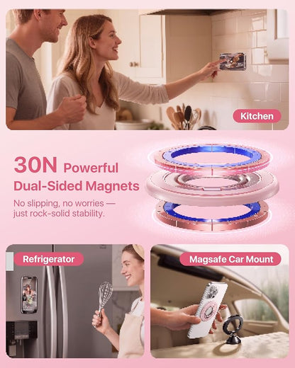 andobil [2026 3rd Gen] Magnetic Phone Grip for MagSafe [360° Rotatable & Ultra-Stable] Two-Sided Magnet Cell Phone Ring Holder Compatible with MagSafe Accessories, iPhone 17 Air 16 15 14 Pro Max, Pink