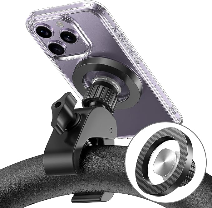 Magnetic Phone Holder Clamp Mount:[24*N55 Magnet & Fit for PopSocket]Rotatable Handlebar Accessories for MagSafe for Stroller,Peloton,Steering Wheel,Push Cart,Treadmill,Fit for iPhone 12-17 Series