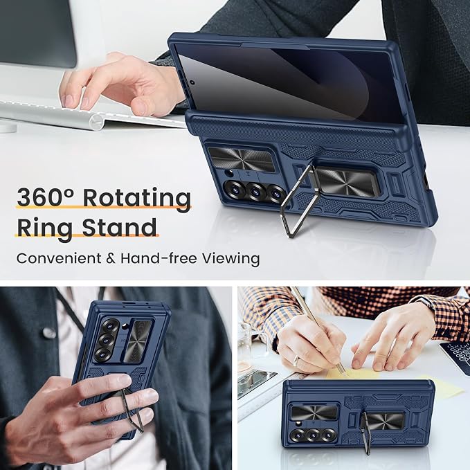 VEGO for Galaxy Z Fold 6 Case, with Built-in Privacy Screen Protector | Adjustable Magnetic Kickstand & Slide Camera Cover Full Body Drop Protection Case for Samsung Galaxy Z Fold 6 5G 2024-Blue