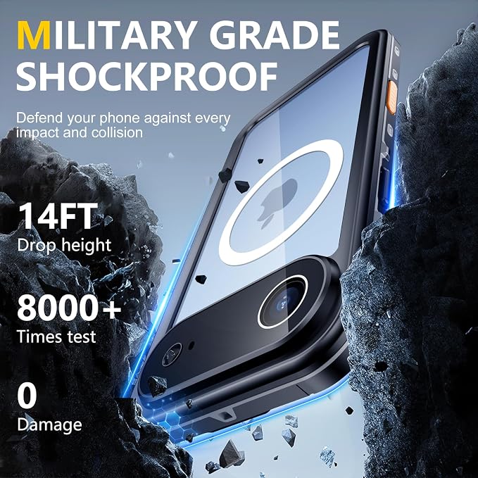 Red2Fire for iPhone Air Case Waterproof, [Built-in Screen Protector & Camera Protector][Compatible with MagSafe][Full Body Shockproof][IP68 Waterproof][Dustproof] Phone Case 6.5" Black/Clear