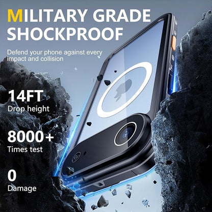 Red2Fire for iPhone Air Case Waterproof, [Built-in Screen Protector & Camera Protector][Compatible with MagSafe][Full Body Shockproof][IP68 Waterproof][Dustproof] Phone Case 6.5" Black/Clear