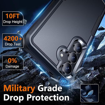SPIDERCASE Designed for Samsung Galaxy S25 FE Case,[10 FT Military Grade Drop Protection],2 Pack [Tempered Glass Screen Protector+Camera Lens Protector] Heavy Duty Shockproof Case,Deep Blue