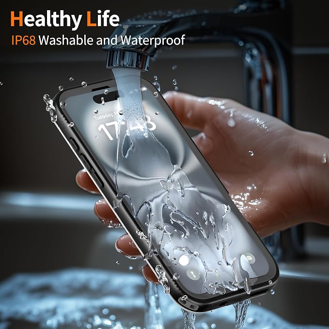 Cozycase for iPhone 16 Case Waterproof - 360 Heavy Duty with Screen/Camera Protector Shockproof IP68 Underwater Dustproof Water Dust Shock Proof Full Body/Front Back Case Black/Frosted Clear 6.1 inch
