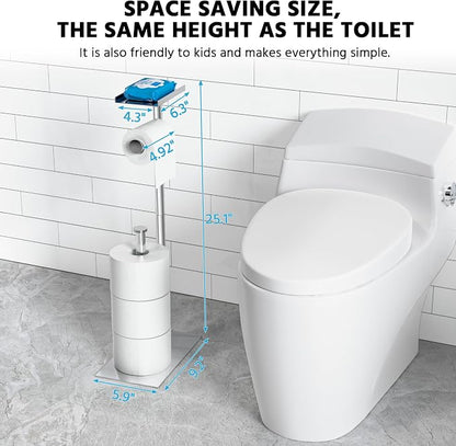 CISILY Silver Stainless Steel Toilet Paper Holder Stand with Phone Shelf, Bathroom Toliet Decor Decoration. Tissue Paper Roll Holder Free Standing Storage, Rv Accessories