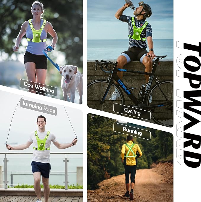 Topward Running Vest Chest Phone Holder for Women Men, Reflective Vest Safety Gear for Dog Walking Cycling - Adjustable Waist/Shoulder