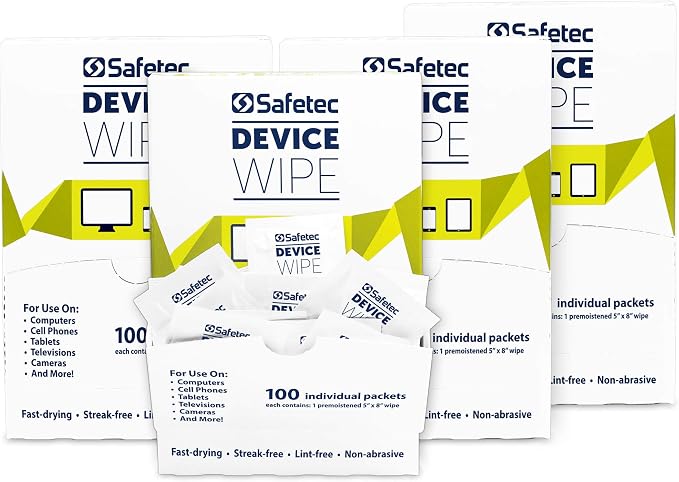 Safetec Device Wipes for Cellphones, Tablets & Screens (4 Pack of 100ct Wipes - 400 Cleaning Cloths)