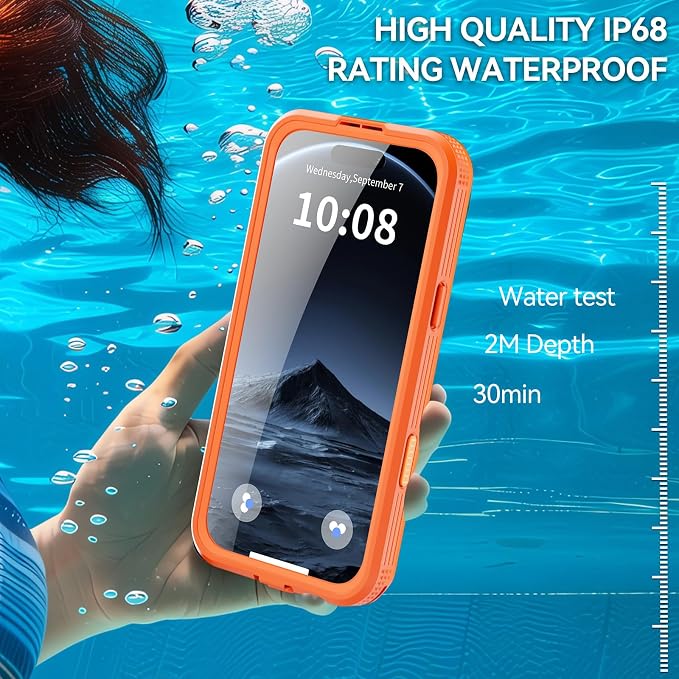 Omio for iPhone 17 Pro Waterproof Case Compatible with MagSafe Magnetic Waterproof Full Body IP68 Underwater Case Built-in Screen Protector Military Grade Shockproof Cover for Men Women Orange