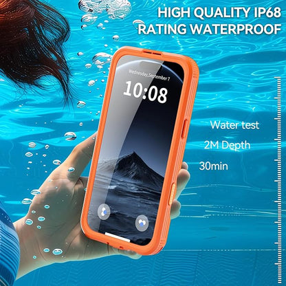 Omio for iPhone 17 Pro Max Waterproof Case Compatible with MagSafe, Magnetic Waterproof Full Body IP68 Underwater Case Built-in Screen Protector Military Grade Shockproof Cover for Men Women Orange