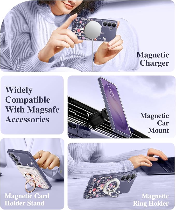 GVIEWIN for Samsung Galaxy S26 Case Compatible with MagSafe, Clear Floral Shockproof Protective Women Phone Case, Non-Yellowing, Screen & Camera Lens Protector for Galaxy S26 6.3", Floratopia/Colorful