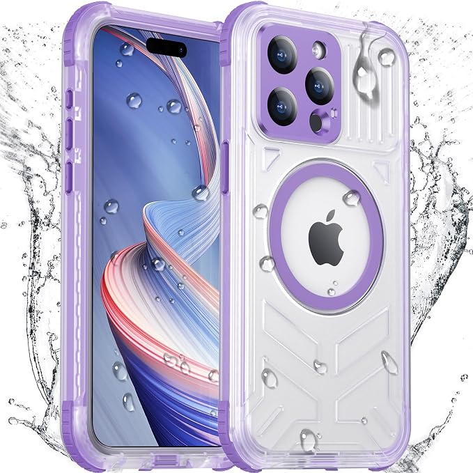 Temdan Magnetic for iPhone 15 Pro Case Waterproof,[Built-in Screen & Camera Protector][Full Body Shockproof][IP68 Underwater][Dustproof] Shockproof Phone Case for iPhone 15 Pro 6.1"-Purple