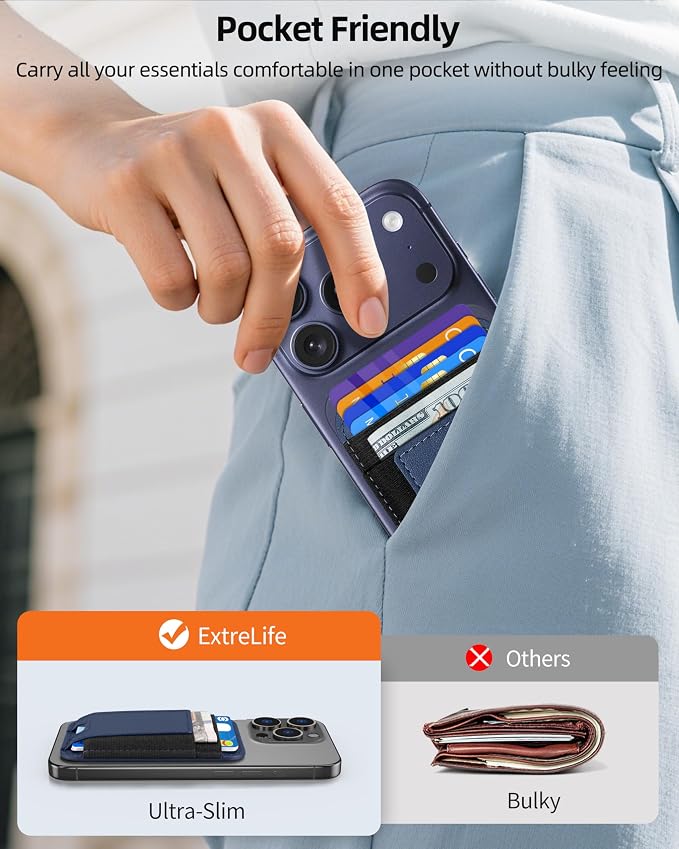 Upgraded for Magsafe Wallet, Strongest Magnetic Wallet, for iPhone Walle t Magsafe with 2 Card Slots, Magnetic Card Holder for iPhone 17/16/15/14/13/12 Series, Vegan Leather, Fit 7 Cards, Navy Blue